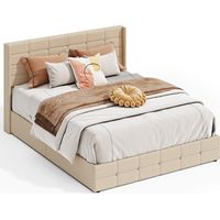 Stauraumbett Hydraulisches 160 x 200 cm Bealife Gepolstertes Doppelbett mit Stauraum Kopfteil Holzlatten und Metallrahmen Beige