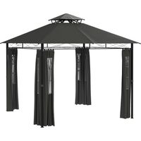 AS EASY Pavillon de jardin 3 x 3 m avec parois latérales et double toit, chapiteau métallique résistant aux intempéries gris foncé pour fêtes de jardin