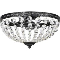 Lámpara de Techo de Cristal Vintage avec 2 Casquillos E14 40W avec 168 Cuentas de Cristal para Dormitorio Salón Negro