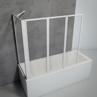 Pare-baignoire d'angle pliant, sans percer, paroi - écran de baignoire Schulte, pivotant à coller, verre 3 mm transparent, 3 volets pliants + 1 paroi latérale, profilé blanc, 127 x 75 x 120 cm
