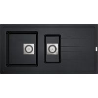 Carea Cuisine & Bain – Évier en granit 1,5 bac noir – Résistant aux chocs et aux rayures – Système de vidage automatique – Dimensions 98x50x18,5 cm