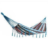 Detex Hamaca de algodón con flecos carga máx.300kg para 2 personas 320x150cm para jardín terraza camping - color a elegir Azul