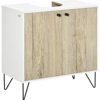 Mueble para Debajo del Lavabo Armario Bajo con 2 Puertas Estante y Patas de Acero 60x30x60 cm Roble y Blanco