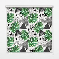 Tenda a Rullo Interna per Finestra - Tenda Filtrante Luce - Tenda Privacy - Tenda Decorativa Rettangolare - Rullo per Interni - (90 cm x 180 cm) - Foglie Triangoli Punti