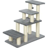 Escalera para mascotas réglable 3/4 peldaños para gatos con postes rascadores bola colgante gris