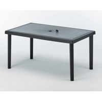 Grand Soleil – Table de jardin en polyrotin noir 150x90 cm – Résistante aux UV et intempéries – Trou pour parasol – Design élégant et robuste