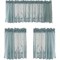 ZOLGINAH Demi-Rideaux Courts, Dentelle Petite fenêtre Rideaux Voile Cuisine Café Demi-Rideaux Valance pour café Cuisine Salle de Bains fenêtre Rideau(Bleu Set)