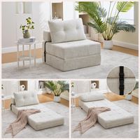 Canapé-lit pliable, canapé-lit avec coussins, matelas pliable avec dossier, canapé pliant portable, canapé de sol confortable pour salon et chambre (chenille beige)