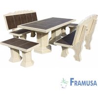 CONJUNTO COMEDOR PIEDRA RECTANGULAR JARDIN MORESCO ZINC ARENA