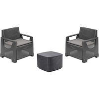 Set salotto da giardino antracite effetto rattan 2 poltrone e tavolino con cuscini - Sorrento - Ipae Progarden