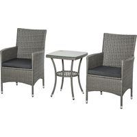 Polyrattan Gartenmöbel Set, Outdoor Lounge Balkonmöbel für 2 Personen, 3-teilig Sitzgruppe, 2 Stühle, Tisch Sitzkissen, Gartenlounge für Garten, Terrasse, Balkon, Grau