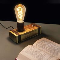 Vintage Tischlampe Holz GBLY Tischleuchte Retro Nachttischlampe E27 Industrial Nachttischleuchte 20CM Nachtlampe mit Stecker für Schlafzimmer Wohnzimmer Arbeitszimmer - Ohne Leuchtmittel