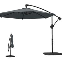 Parasol déporté Ø300 cm avec verrouillage, manivelle, pied, contrepoids gris foncé