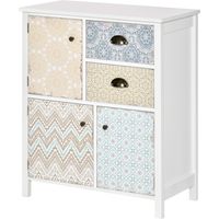 Cómoda Bohemio 2 Cajones 3 Compartimentos Anti-vuelco Blanco 68x34x80 cm