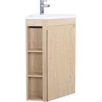 Mob-In – Meuble sous vasque d'angle SORRENTO 45cm – MDF décor chêne – Vasque en résine sans trop-plein – Dimensions compactes L35 x H88 x P45cm