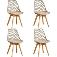 Wokaka Lot de 4 chaises - Chaises de salle à manger - Scandinave - Dossier en maille - Coussin de siège en cuir(Beige)