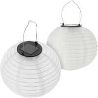 LED Solar Lampion aus Nylon - 2 Stück 30 cm - Garten Deko Beleuchtung warm weiß - Solarleuchte Laterne Leuchtkugel Dekoleuchte Partylicht für Außen wetterfest