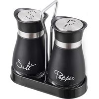 Ensemble de 1 salière et poivrière, salière et poivrière avec fond en verre transparent, salière et poivrière pour barbecue (noir)-AquaForge