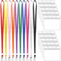 10 Sets Porte Badge Tour de Cou, Horizontal Porte Carte Transparent, Badge Plastique avec Lanière, Coloré Cordon Clef Cou pour Aux Expositions, Conférences, écoles, Bureaux, Étudiants