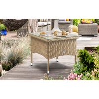 Rattan side table with glass top greybeige 50x50x45 cm