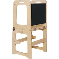 Torre Apprendimento Montessori Robincool Evolutive II Natural 43x40x86cm Barra di Sicurezza, Lavagna e Trasmorfabile Scrivania