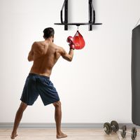 Punching Ball Poire de Vitesse Boxe avec Support Plateau tournant + Pompe en bois Hauteur Réglable Acier revêtement synthétique Rouge Noir