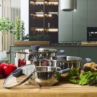 Fait-tout empilable en inox 3 pièces – Couvercles en verre – Compatible tous feux dont induction – Poignées latérales rivetées – Cook Concept