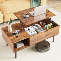Table basse avec plateau relevable, table de salon moderne avec étagère de rangement et compartiment caché (marron)