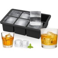 Bac à glaçons en silicone, lot de 2, forme pour 6 glaçons, cubes 5 cm, emplacements pour glaçons, réutilisable, noir