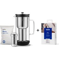 Aarke Purifier, Caraffa Filtrante Brevettata in Vetro e Acciaio Inox, 2.4L + Sacchetti Di Ricarica Per Filtri Pure Da 3 Pezzi