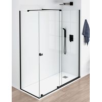 Mampara de Ducha Angular - 2 Hoja Fija + 1 Puerta Corredera - Modelo Arabela Negro Q3 (70x 185)
