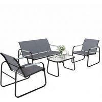 Conjunto de Jardín Exterior con 1 Sofá de 2 Plazas 2 Sillones y Mesa de Vidrio Templado Textilene Transpirable Gris