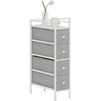 Commode à 4 tiroirs en tissu, structure en acier, idéale pour la chambre, les petits espaces, le salon ou le dressing, gris clair.