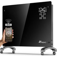 TRESKO® Elektroheizung Schwarz 2000W inkl. WiFi & APP Glaskonvektor Konvektor Wand Heizung Glas Heizkörper Bad
