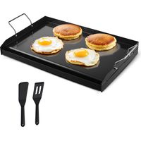 VEVOR Parrilla de Acero al Carbono Universal Rectangular 605 x 360 mm con Superficie Plana Espaciosa, Plancha de Gas para Barbacoa, Teppanyaki, Utensilios de Cocina Familiares Portátiles con Asa
