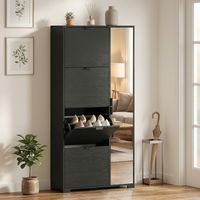 Meuble à chaussures moderne avec miroir, 4 tiroirs rabattables, pouvant contenir jusqu'à 16 paires de chaussures, noir