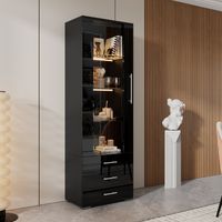 Schwarz Hochglanzvitrine, Vitrine Glasvitrine , Standvitrine mit LED-Beleuchtung, Vertikale Vitrine mit 3 Schubladen, 6035180cm
