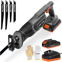 Scie Sabre Sans Fil 20V, Scie Sabre à Batterie 2000mAh, Changement de Lame Sans Outil avec 4 Lames de Scie, Coupe le Bois/Métal/PVC