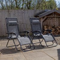 Set of 2 Multi Position Garden Zero Gravity Relaxer Chair Sun Lounger in Mixed Grey