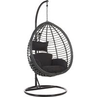 Fauteuil Oeuf Suspendu Design en Rotin Noir avec Support en Acier et Coussin Assorti Idéal pour Salon ou Terrasse au Style Boho et Moderne Beliani