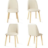 Goeurvant Sedie da Pranzo Minimaliste Moderne con Rivestimento Traspirante e Gambe in Legno Massello - Set di 4 - Panna