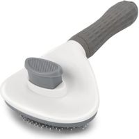 Cepillo de acero inoxidable con botón depilatorio para perros y gatos, peine autolimpiable para mascotas (gris)