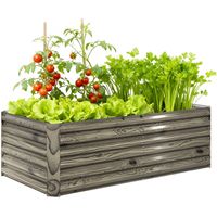 Jardinera Exterior Grande Rectangular de Acero Galvanizado para Terraza con Base Abierta 180x90x57,5 cm Natural
