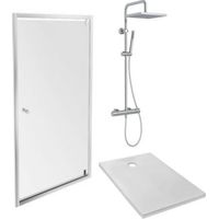 JACOB DELAFON Plato de ducha Ipso 90 x 90 + hornacina pared puerta pivotante + Columna de ducha Brigitte