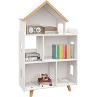 ZONEKIZ estantería para juguetes para niños organizador infantil de 3 niveles con 1 techo carga 50 kg para sala de juegos habitación 65x25x108,5cm
