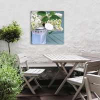 Tableau de jardin Arrosoir fleuri 50 x 50cm Blanc, bleu