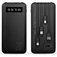 Power Bank 20000mAh con 4 cables USB integrados. Color: Negro