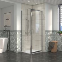 NRG Bathroom Pivot Shower Enclosure Chrome Framed + Side Panel, 700 x 800mm Reversible Screen with White SMC Rectangle Shower Tray