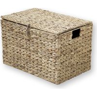 Calicosy – Coffre en jacinthe d'eau tressé avec couvercle – Dimensions L50 x P35 x H33 cm – Armature en métal pour résistance aux chocs