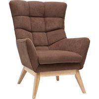 Fauteuil scandinave en tissu chenille terre brûlée et bois clair BRODY